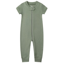 Load image into Gallery viewer, 100% Organic Cotton Zip Footless Short Sleeve Pajamas - Short Olive &amp; Gray Melange