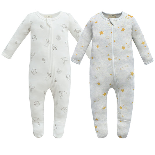 100% Cotton Zip Footed Pajamas - 2 Pack - Mushroom & Golden Star