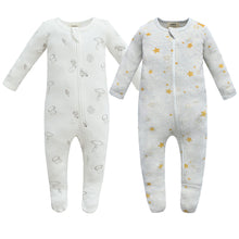 Load image into Gallery viewer, 100% Cotton Zip Footed Pajamas - 2 Pack - Mushroom &amp; Golden Star