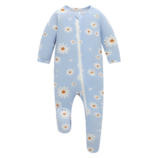 Bamboo Long Sleeve Zip Footed Pajamas - Daisy