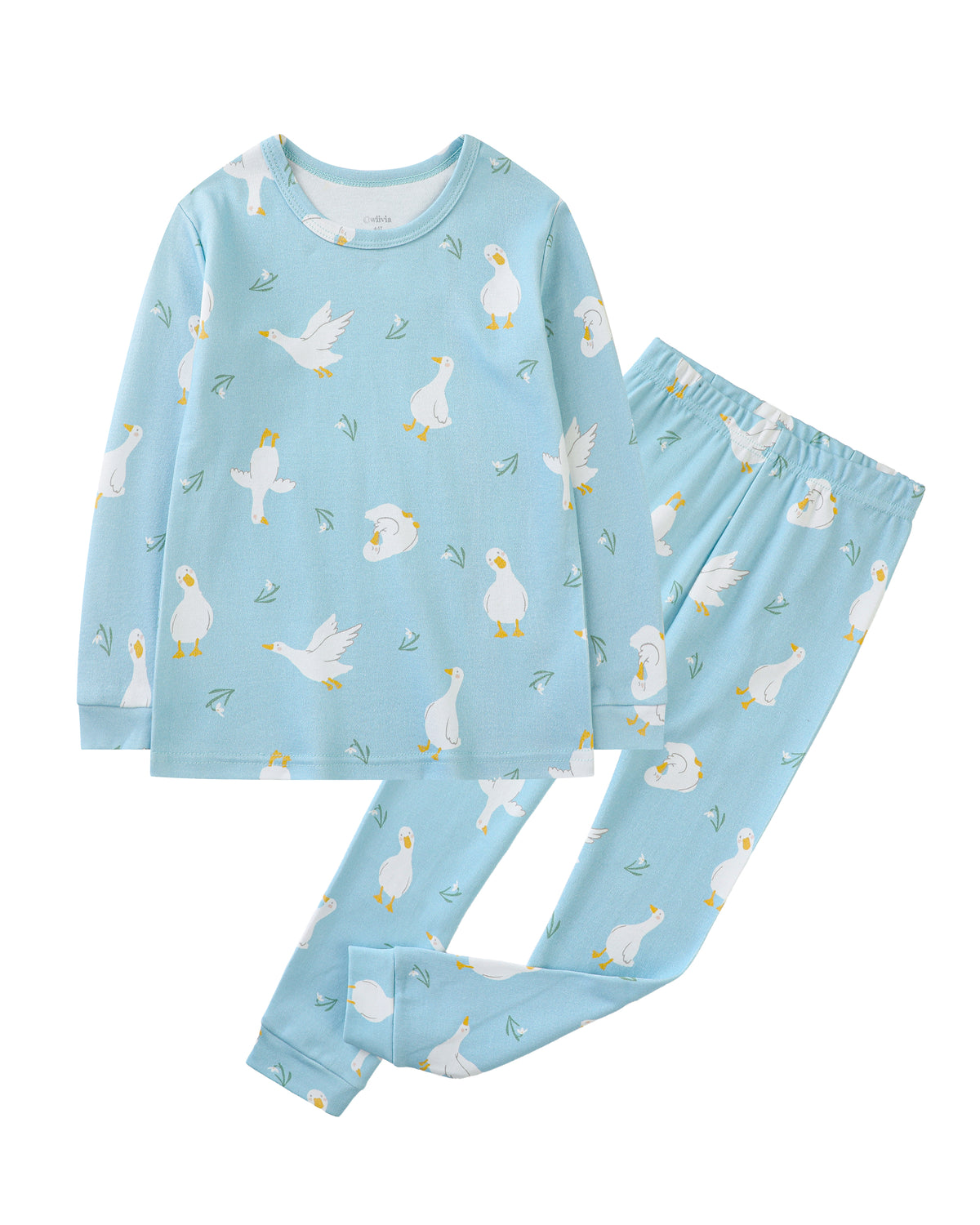 100% Organic Cotton Toddler 2 Piece Pajama Set - White Goose Print