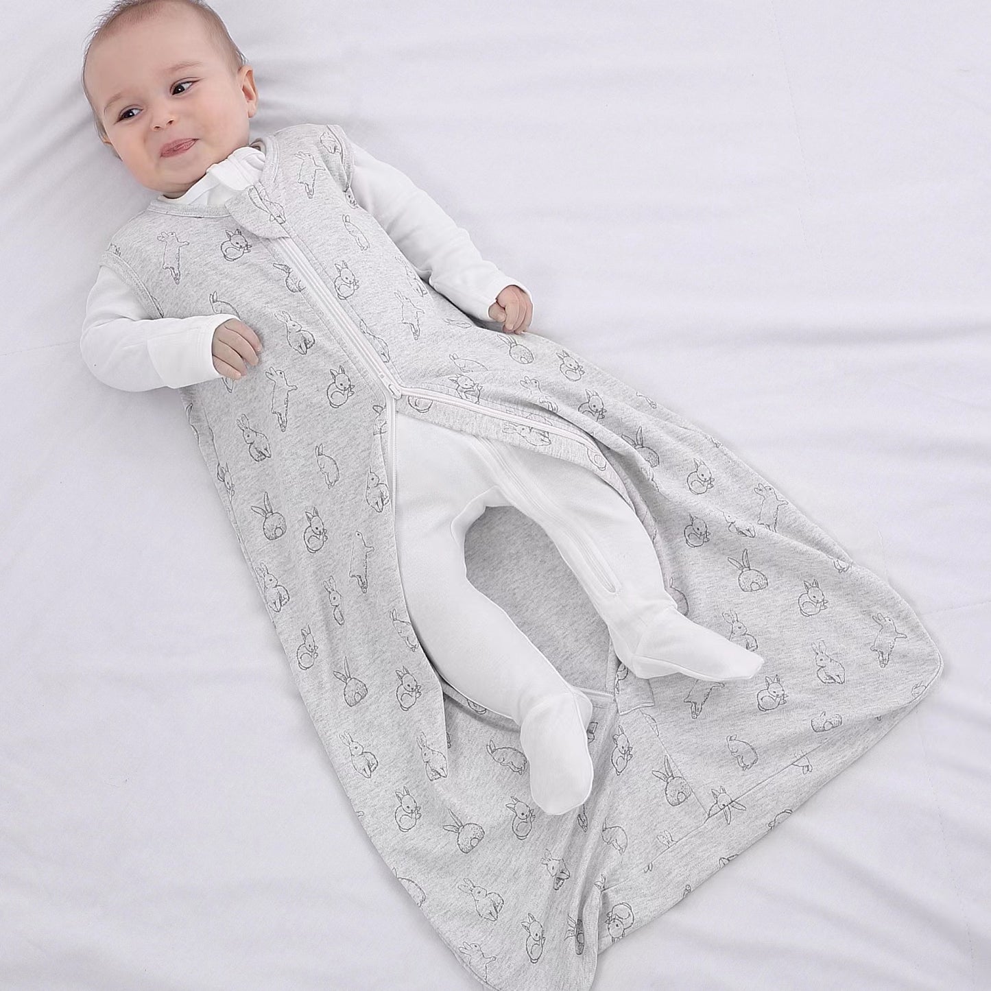 100% Organic Cotton 0.5tog Sleep Sack - Grey Rabbits