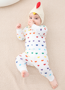 100% Organic Cotton Zip Footless Pajamas - Rainbow Hearts