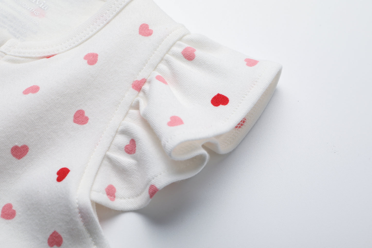 100% Organic Cotton Zip Footless Short Sleeve Pajamas - Ruffle Pink Heart