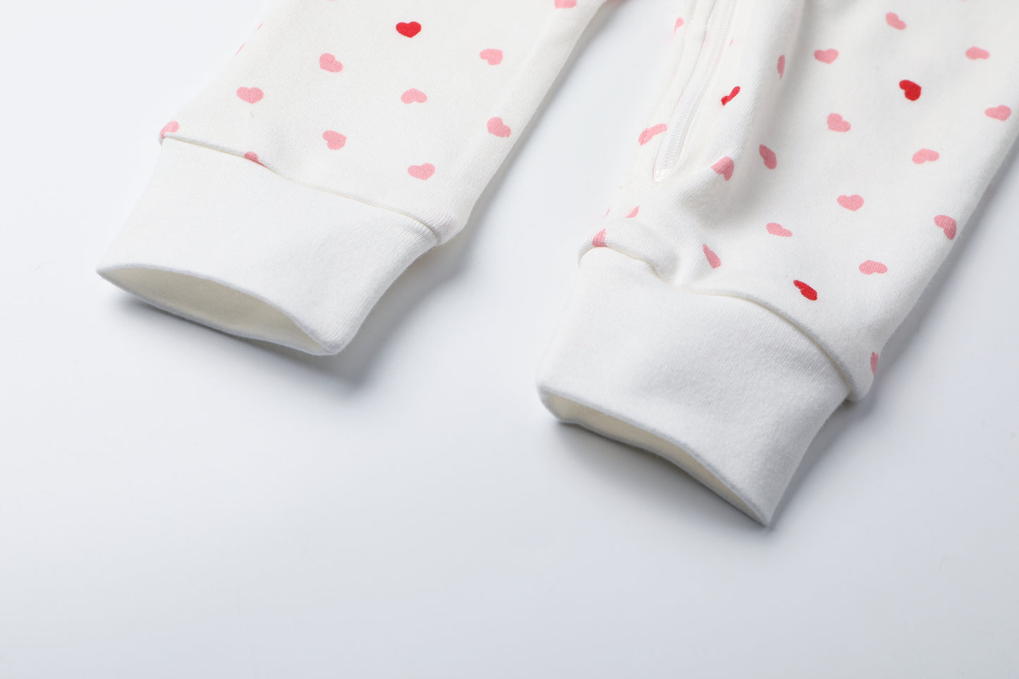 100% Organic Cotton Zip Footless Short Sleeve Pajamas - Ruffle Pink Heart