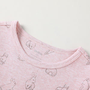 100% Organic Cotton Toddler Summer 2 Piece short sleeve Pajama Set - Pink Rabbit