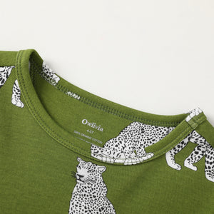 100% Organic Cotton Toddler Summer 2 Piece short sleeve Pajama Set - Green Cheetah