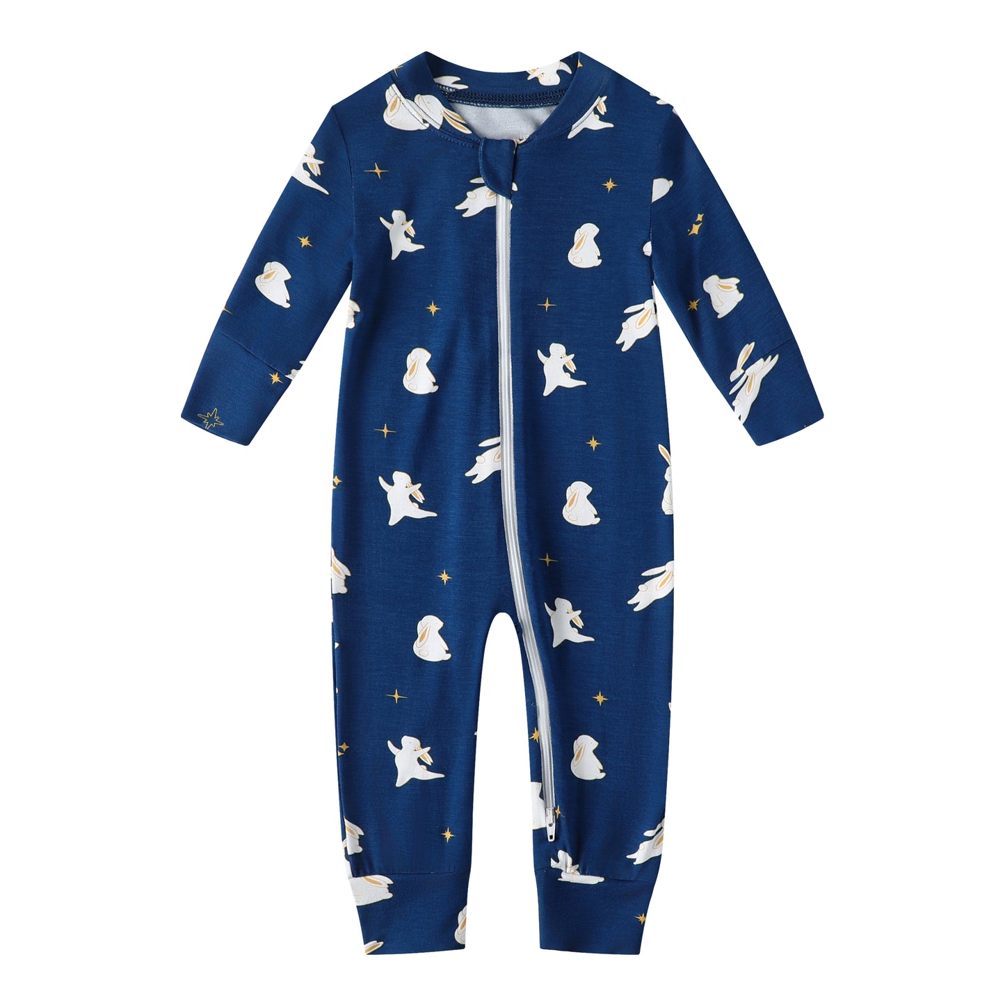 Bamboo Long Sleeve Zip Footless Baby Pajamas - Moon Bunny