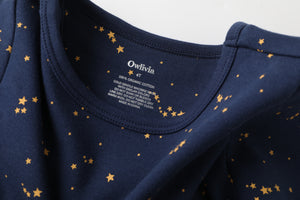 100% Organic Cotton Toddler Summer 2 Piece short sleeve Pajama Set - Starry Sky