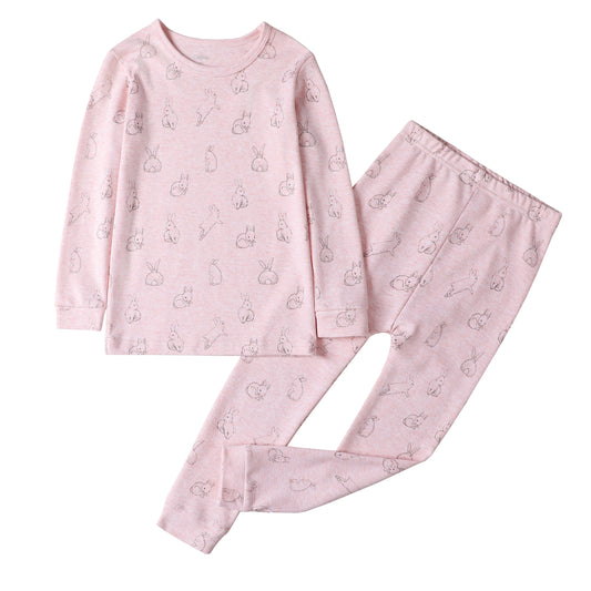 100% Organic Cotton Toddler 2 Piece Pajama Set - Pink Rabbit