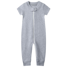 Load image into Gallery viewer, 100% Organic Cotton Zip Footless Short Sleeve Pajamas - Short Olive &amp; Gray Melange