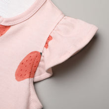 Load image into Gallery viewer, 100% Organic Cotton Zip Footless Short Sleeve Pajamas - Ruffle Pink Heart &amp; Pink Strawberry