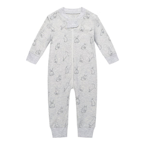 100% Organic Cotton Zip Footless Pajamas - Gray Rabbit