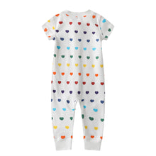 Load image into Gallery viewer, 100% Organic Cotton Zip Footless Short Sleeve Pajamas - Short Rainbow Hearts