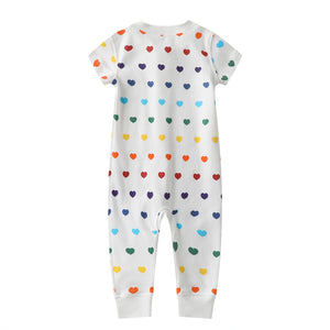 100% Organic Cotton Zip Footless Short Sleeve Pajamas - Short Rainbow Hearts