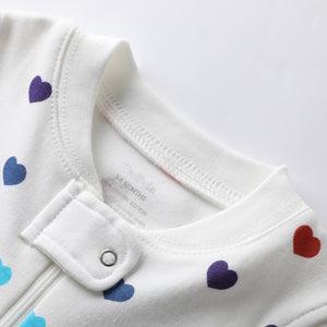 100% Organic Cotton Zip Footless Short Sleeve Pajamas - Short Rainbow Hearts
