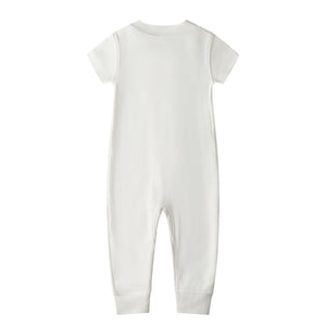 100% Organic Cotton Zip Footless Short Sleeve Pajamas - Short Off - White