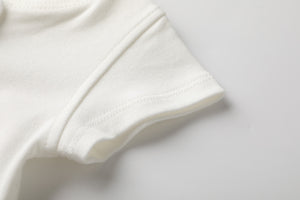 100% Organic Cotton Zip Footless Short Sleeve Pajamas - Short Off - White