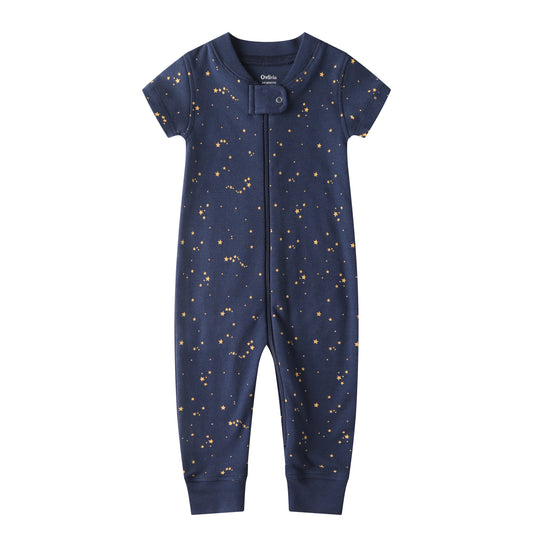 100% Organic Cotton Zip Footless Short Sleeve Pajamas - Short Starry Sky