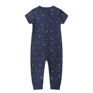 100% Organic Cotton Zip Footless Short Sleeve Pajamas - Short Starry Sky