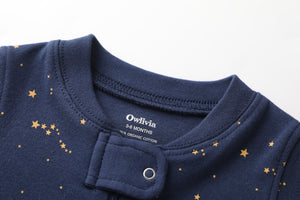 100% Organic Cotton Zip Footless Short Sleeve Pajamas - Short Starry Sky