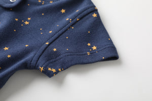 100% Organic Cotton Zip Footless Short Sleeve Pajamas - Short Starry Sky