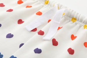 100% Organic Cotton Toddler Summer 2 Piece short sleeve Pajama Set -Rainbow Hearts