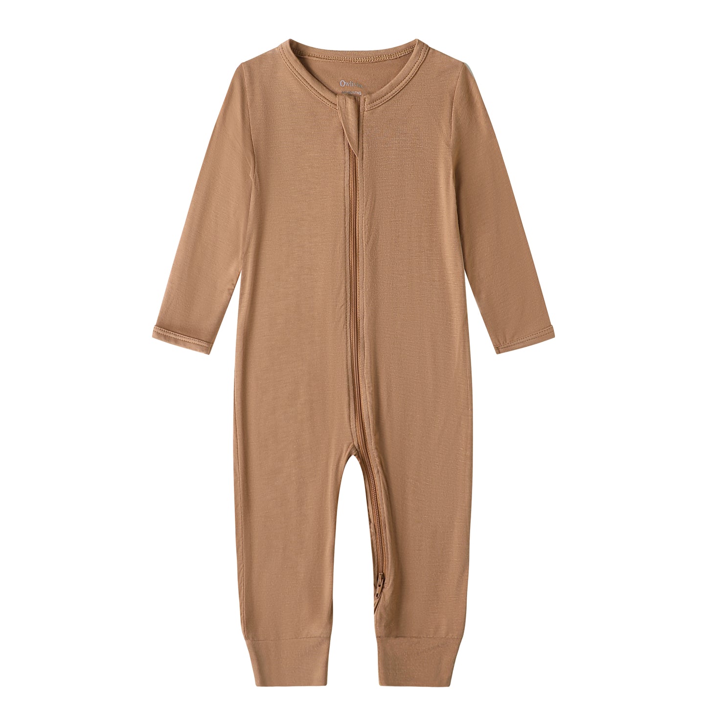 Bamboo Viscose Long Sleeve Zip Footless Baby Pajamas - Camel