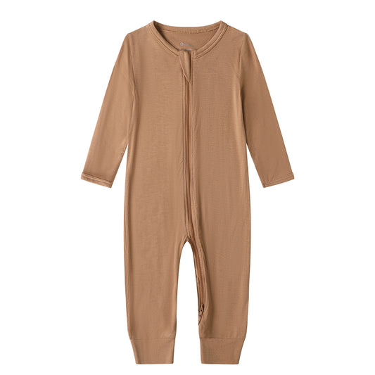 Bamboo Viscose Long Sleeve Zip Footless Baby Pajamas - Camel