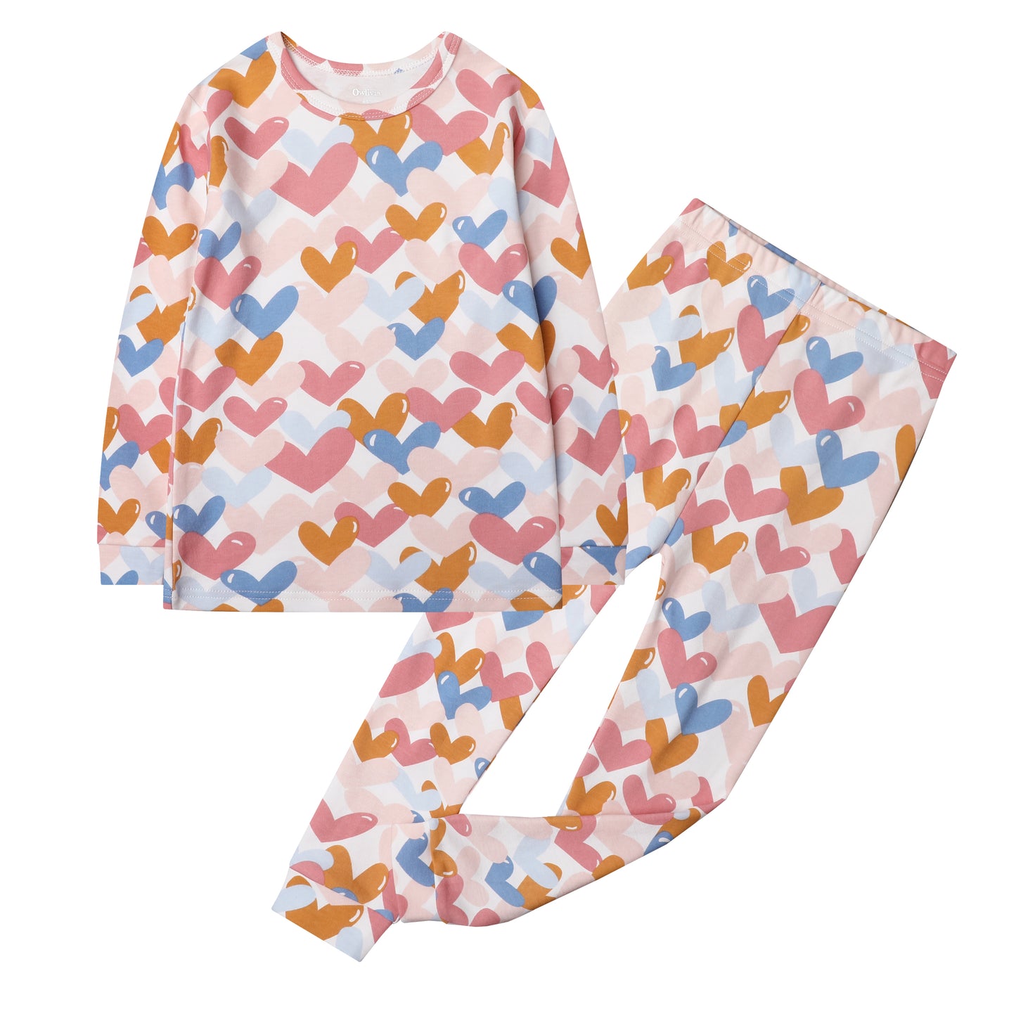 100% Organic Cotton Toddler 2 Piece Pajama Set - Colorful Heart