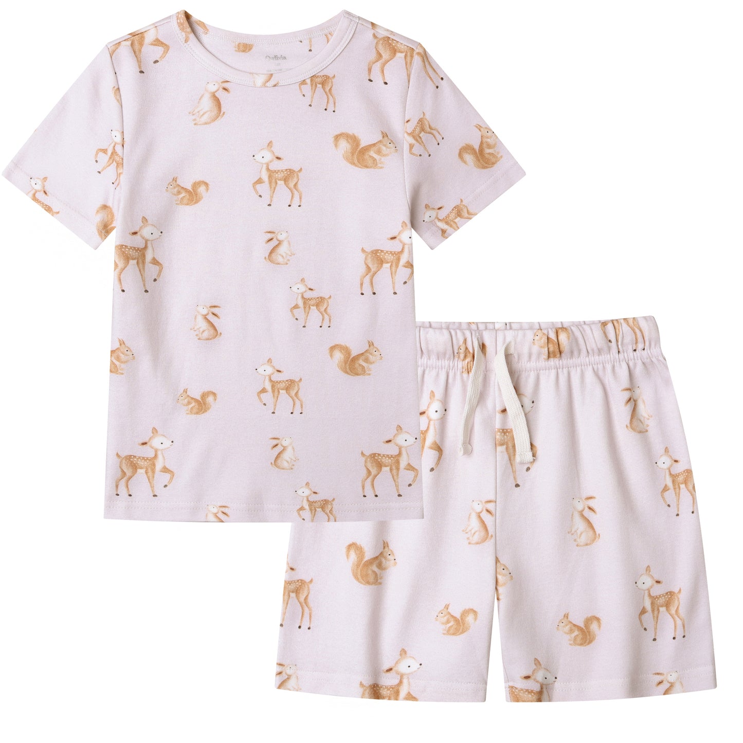 100% Organic Cotton Toddler Summer 2 Piece short sleeve Pajama Set - Deer