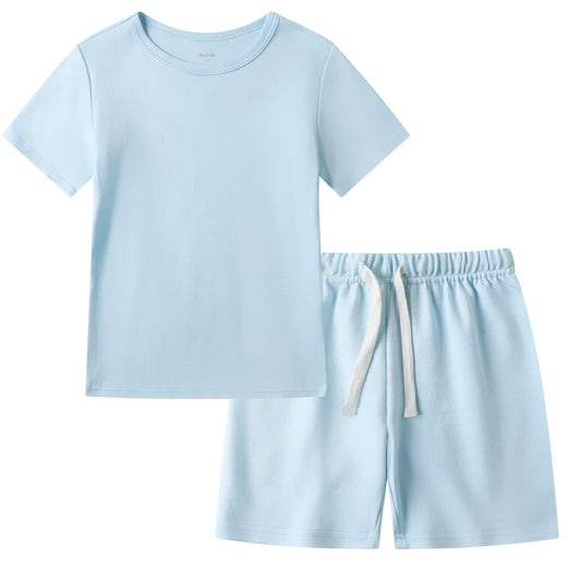 100% Organic Cotton Toddler Summer 2 Piece short sleeve Pajama Set - Blue