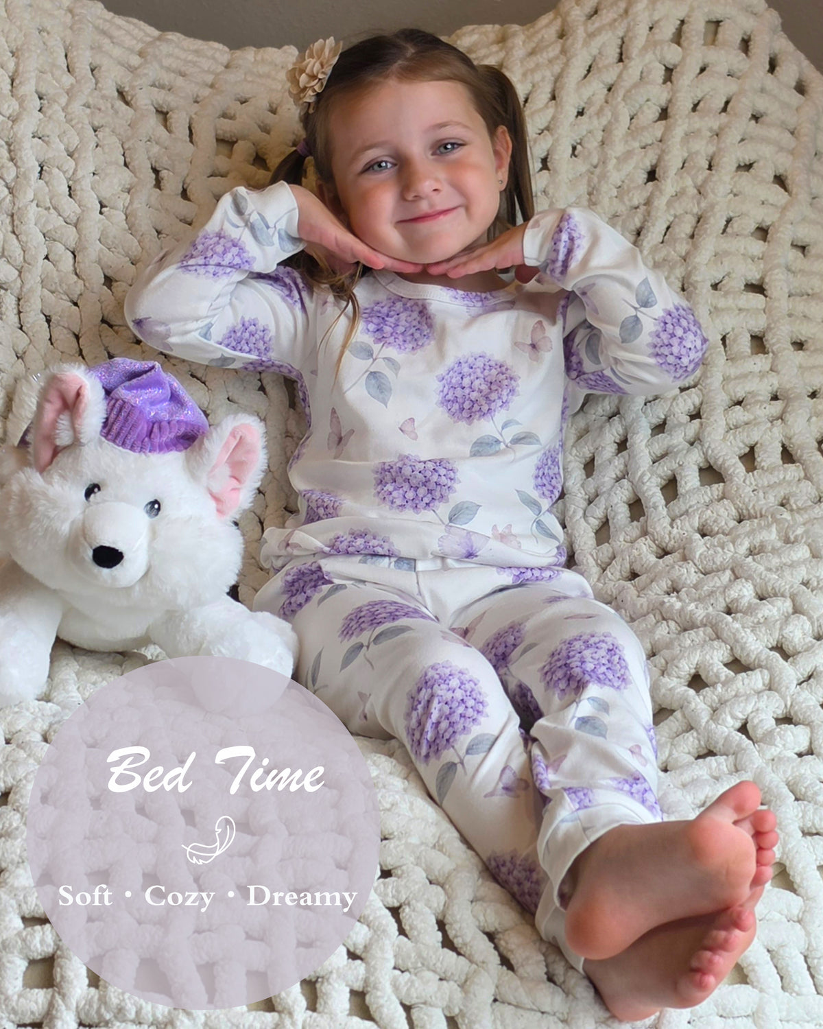 100% Organic Cotton Toddler 2 Piece Pajama Set - Lavender Hydrangea