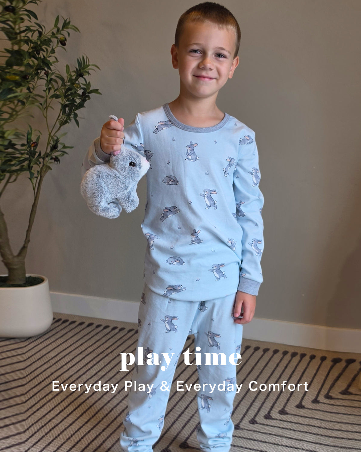 100% Organic Cotton Toddler 2 Piece Pajama Set - Blue Bunnies