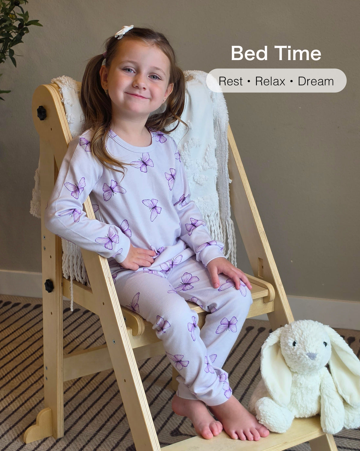 100% Organic Cotton Toddler 2 Piece Pajama Set - Lavender Butterfly