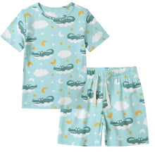 Load image into Gallery viewer, 100% Organic Cotton Toddler Summer 2 Piece short sleeve Pajama Set - Crocodile