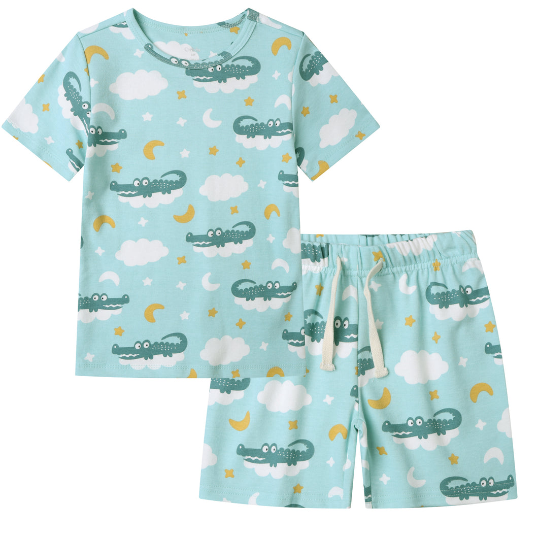 100% Organic Cotton Toddler Summer 2 Piece short sleeve Pajama Set - Crocodile