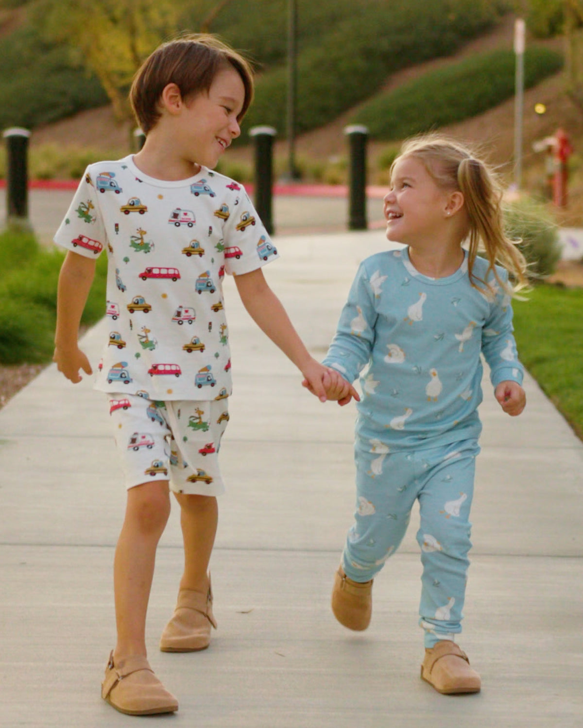 100% Organic Cotton Toddler 2 Piece Pajama Set - White Goose Print