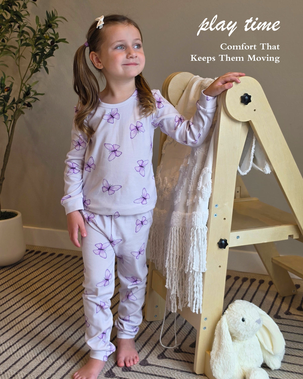 100% Organic Cotton Toddler 2 Piece Pajama Set - Lavender Butterfly