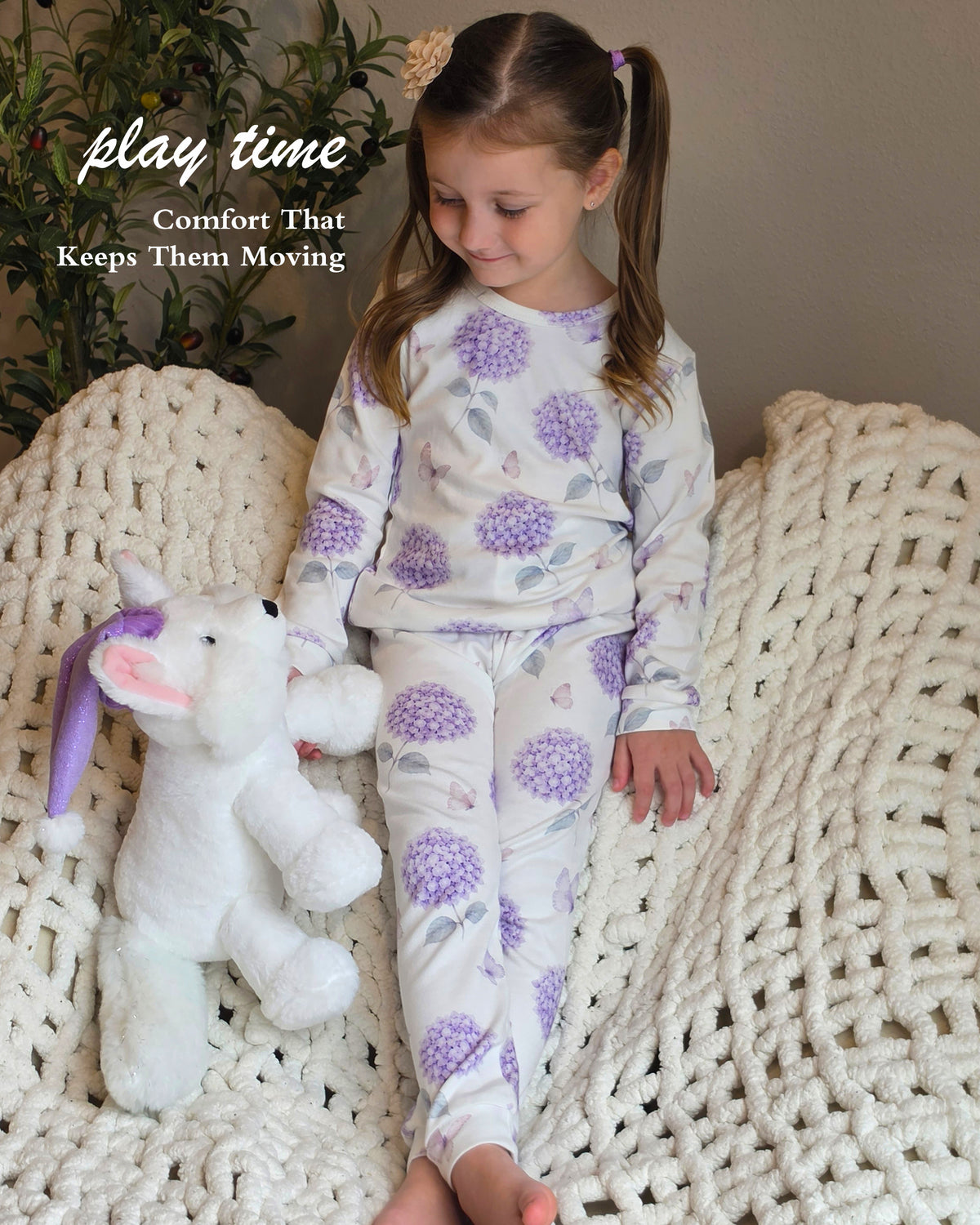 100% Organic Cotton Toddler 2 Piece Pajama Set - Lavender Hydrangea