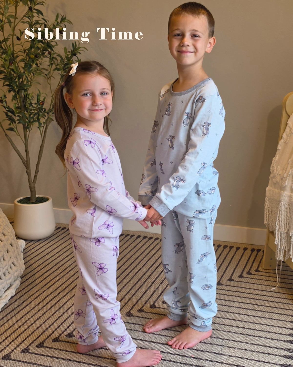 100% Organic Cotton Toddler 2 Piece Pajama Set - Blue Bunnies
