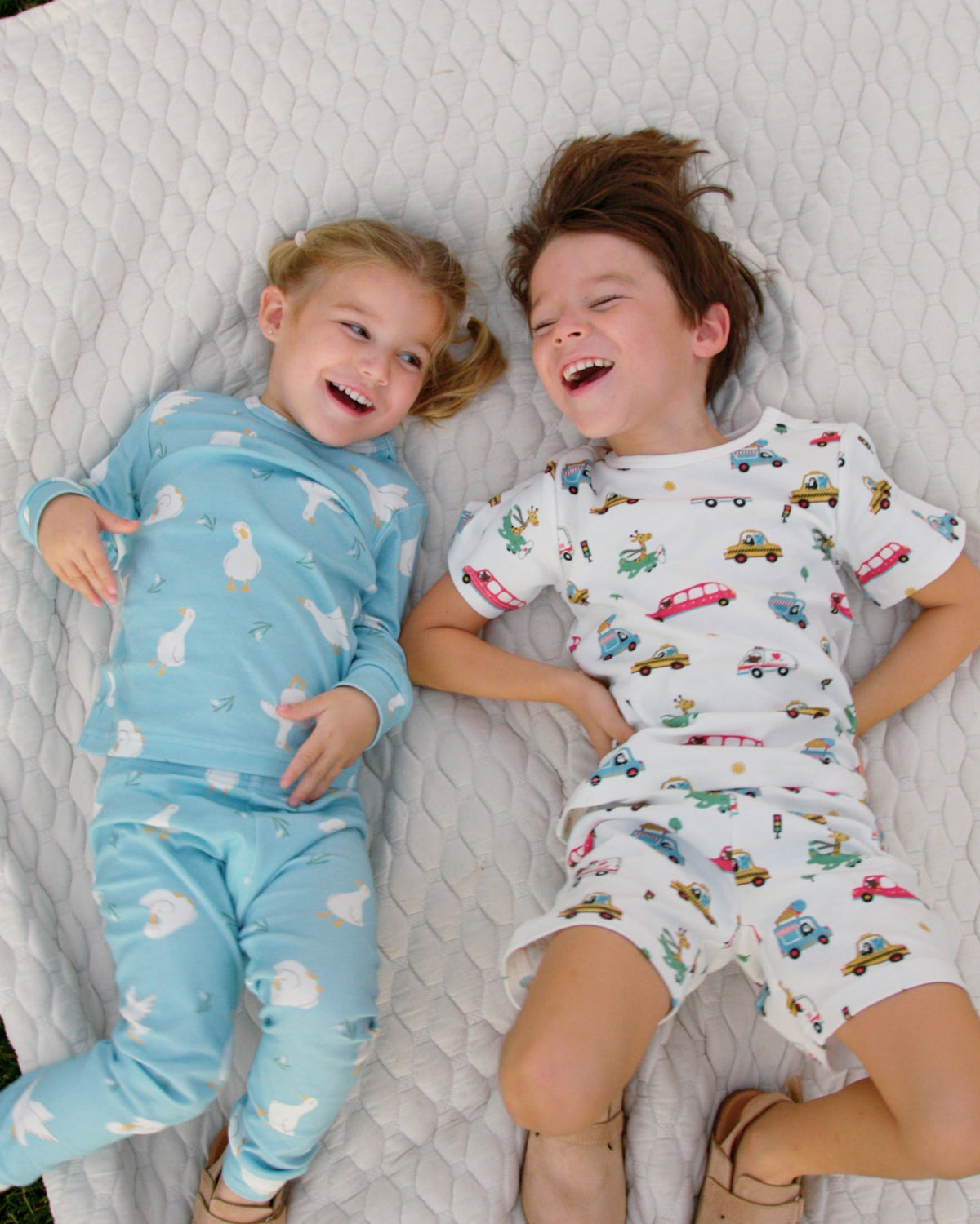 100% Organic Cotton Toddler 2 Piece Pajama Set - White Goose Print