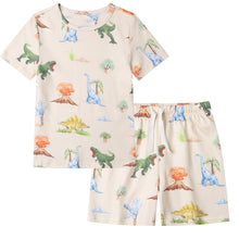 Load image into Gallery viewer, 100% Organic Cotton Toddler Summer 2 Piece short sleeve Pajama Set - Watercolor Dinosaur