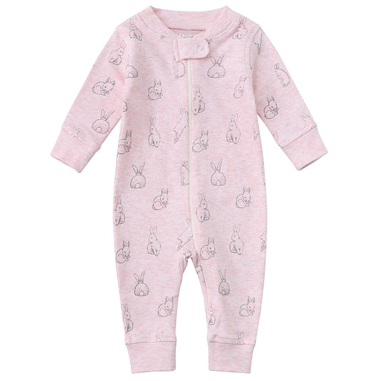 100% Organic Cotton Zip Footless Pajamas - Pink Rabbit