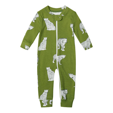 100% Organic Cotton Zip Footless Pajamas - Green Cheetah