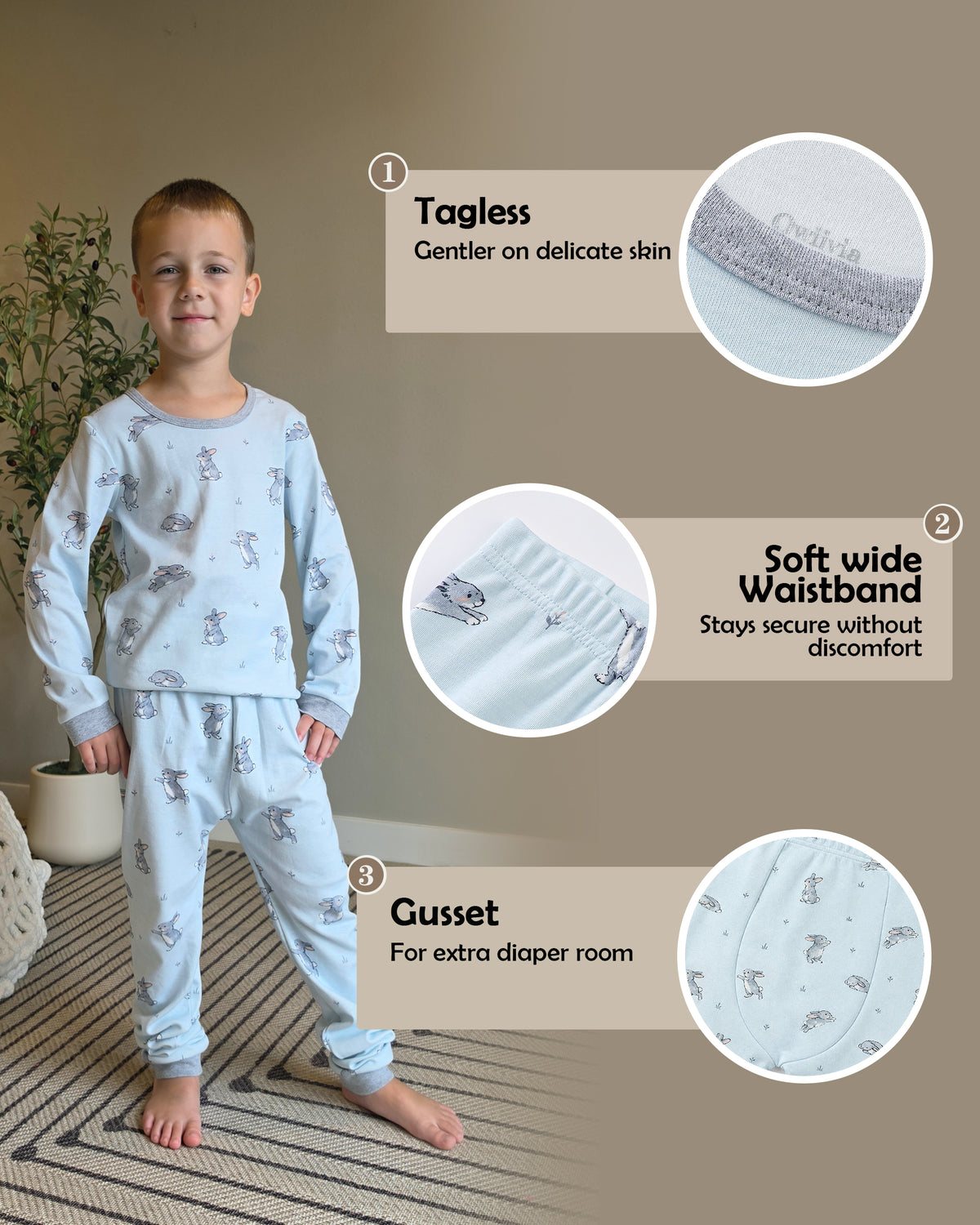100% Organic Cotton Toddler 2 Piece Pajama Set - Blue Bunnies