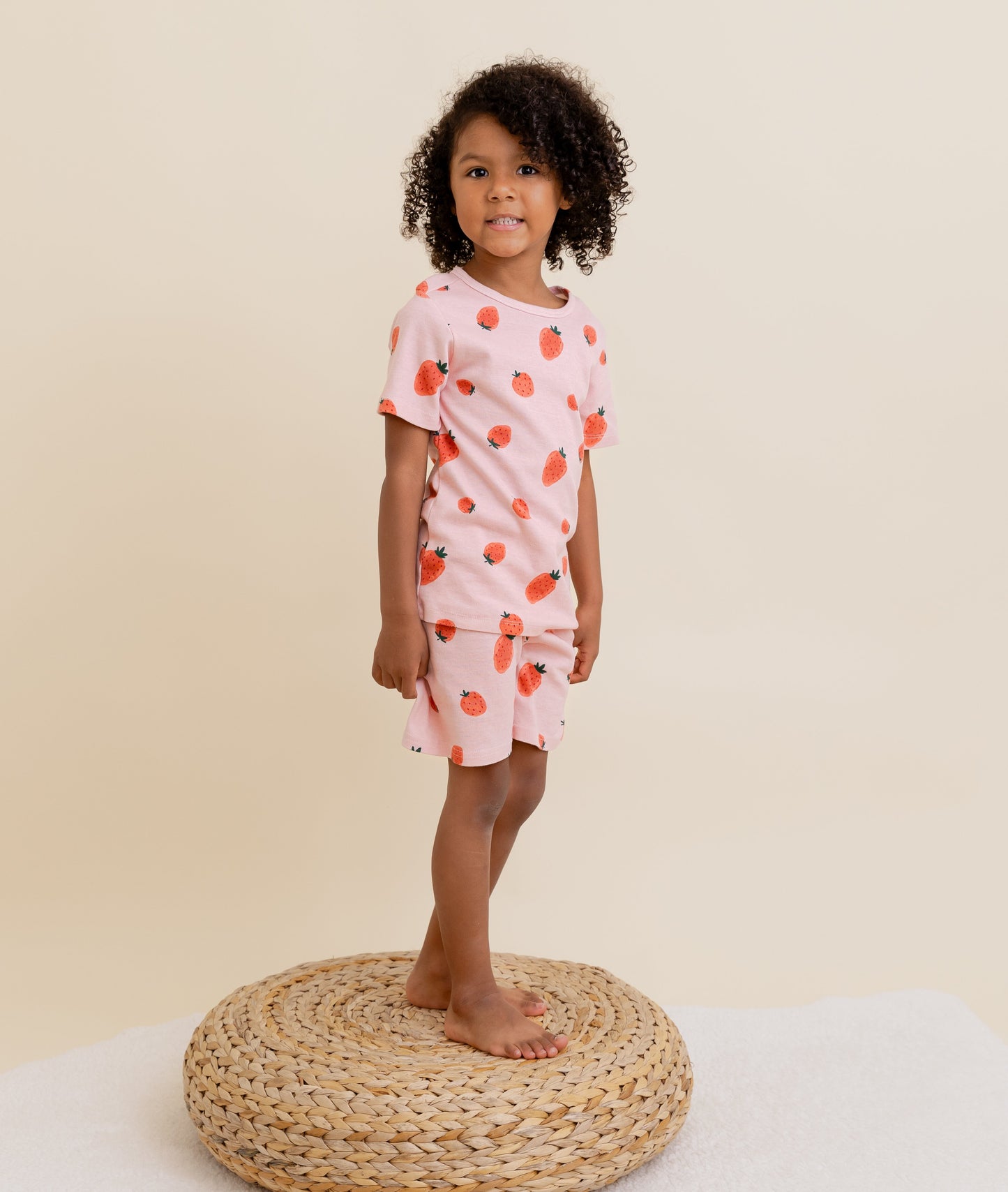 100% Organic Cotton Toddler Summer 2 Piece short sleeve Pajama Set - Pink Strawberry