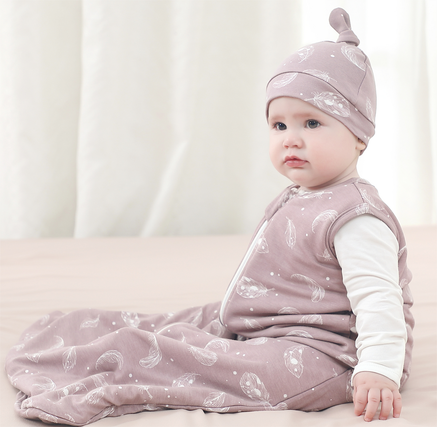 Owlivia Bamboo Rayon Baby Sleep Sack Unisex Sleeping Bag 1.0 TOG -Feather Mauve