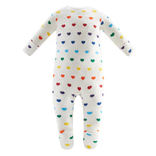 Load image into Gallery viewer, 100% Organic Cotton Zip Footed Pajamas - Rainbow Hearts