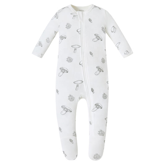 100% Organic Cotton Zip Footed Pajamas - Mushroom